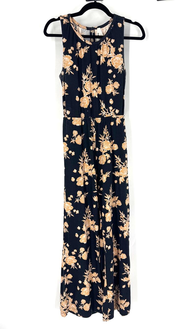 Pact Floral Cut Out Back Sleeveless Black Wide Leg Jumpsuit